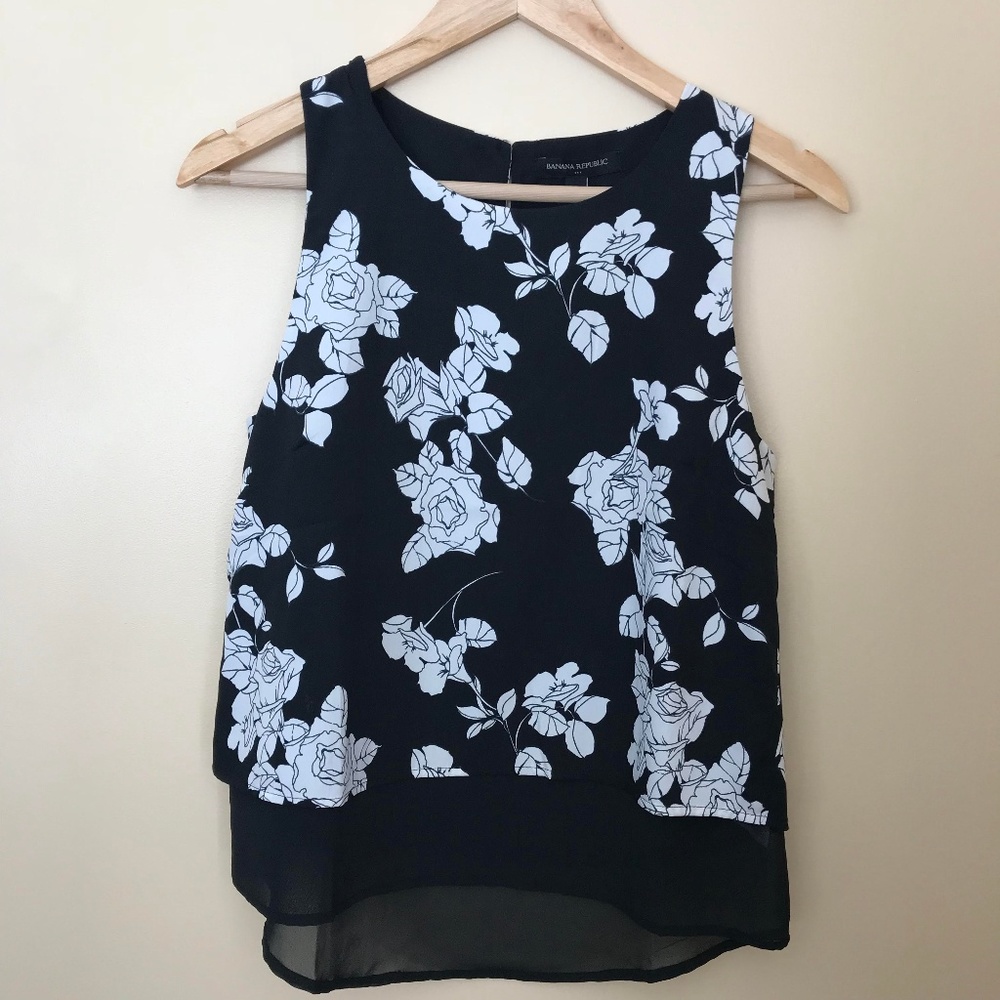Banana Republic Black Floral Tank Top